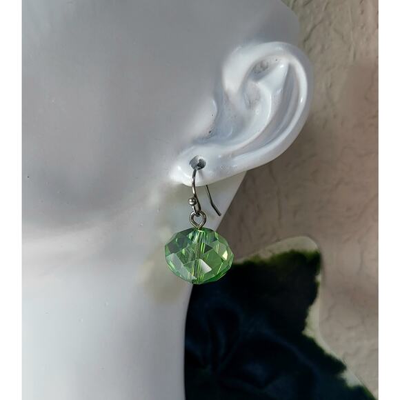 Light Lime Green Faceted Bead Dangle Earrings – Pierced - Picture 2 of 10